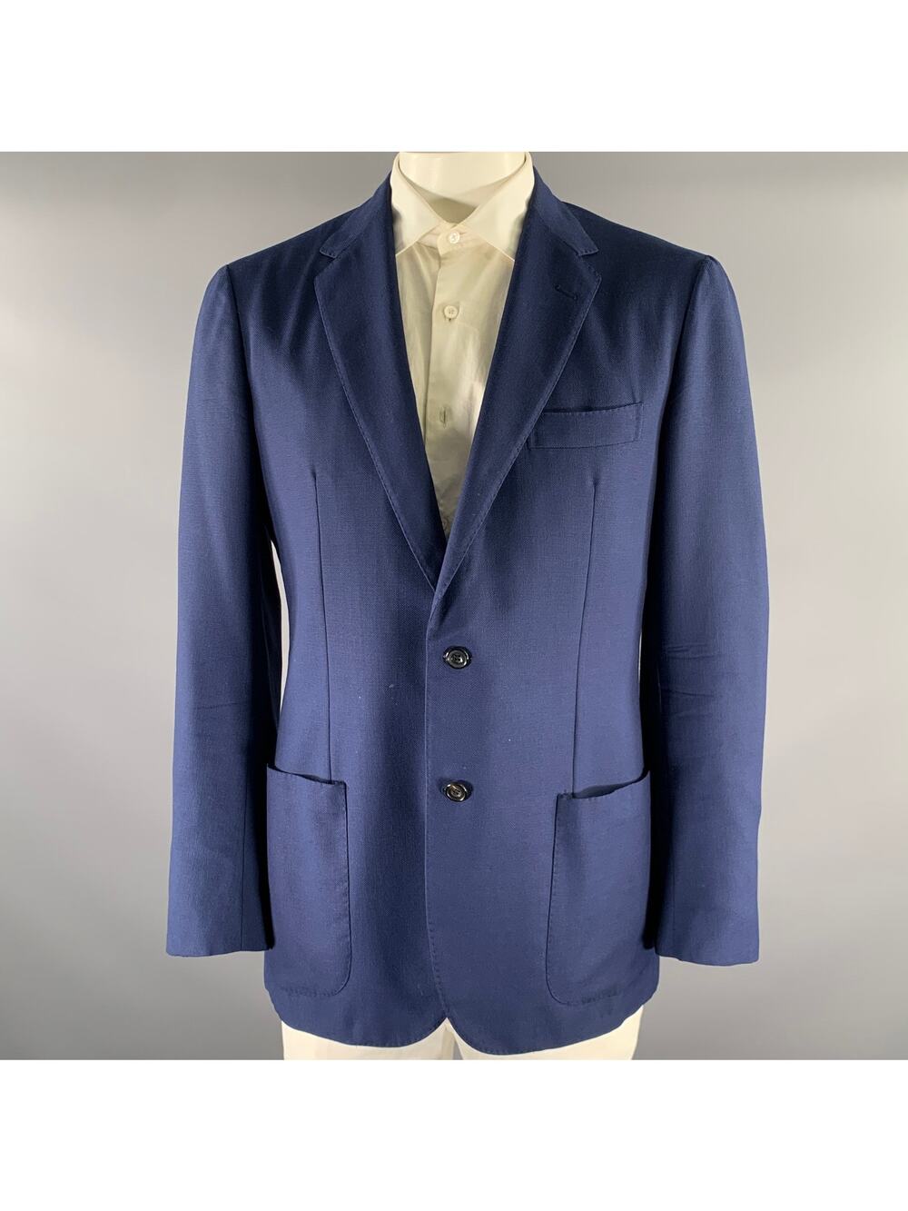 SARTORIO Size 44 Navy Wool Notch Lapel Sport Coat